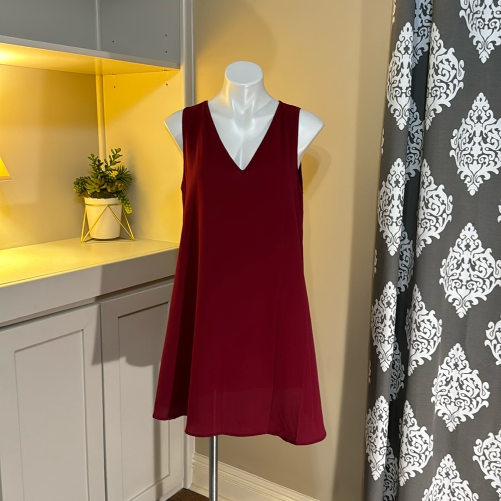 SHEIN red chiffon v neck dress